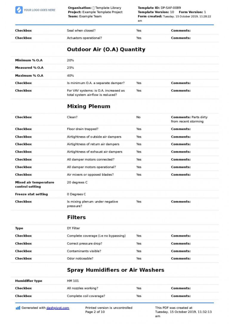 Best Editable Hvac Air Balance Report Template Docx - Tacitproject