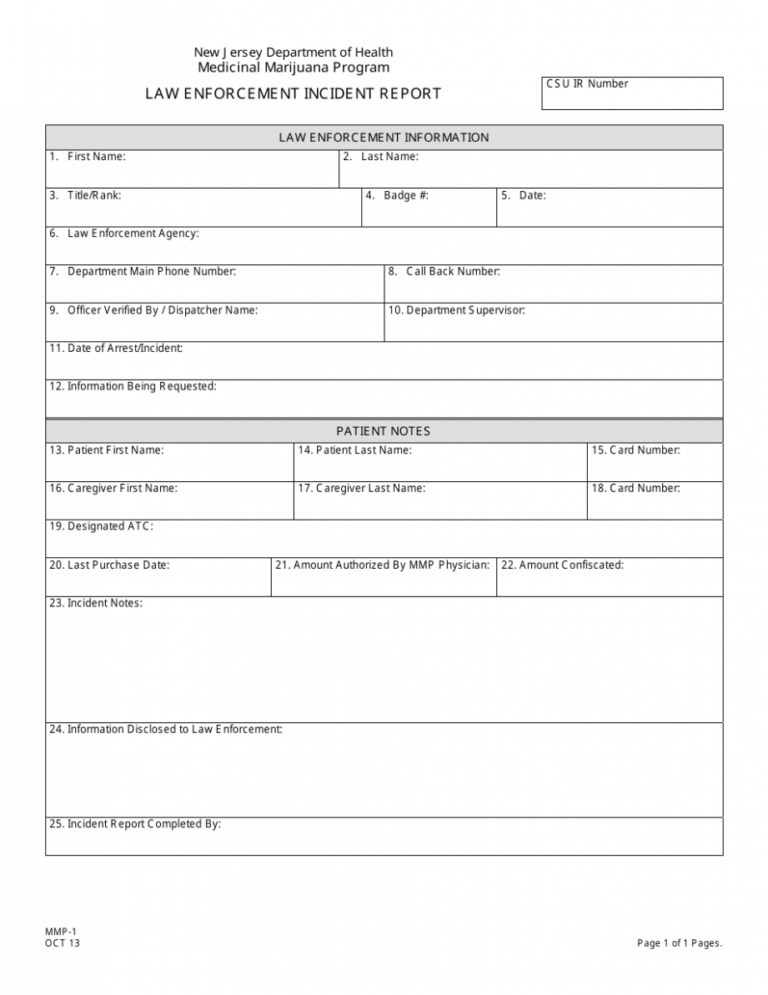 Law Enforcement Incident Report Form Template