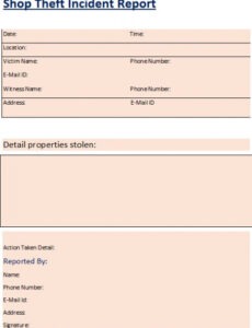 Best Editable Theft Incident Report Template Excel