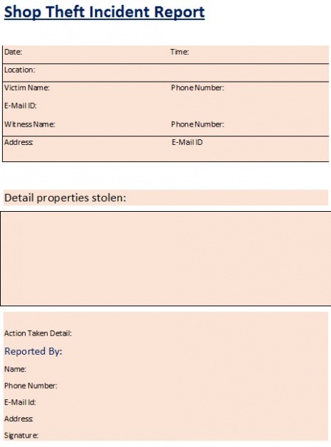 Best Editable Theft Incident Report Template Excel