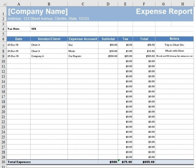 Free  Company Expense Report Policy Template Example