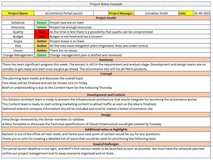 Free Editable Project Management Project Status Report Template Word