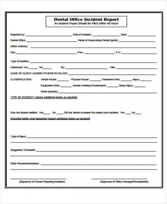 Free  Patient Incident Report Form Template