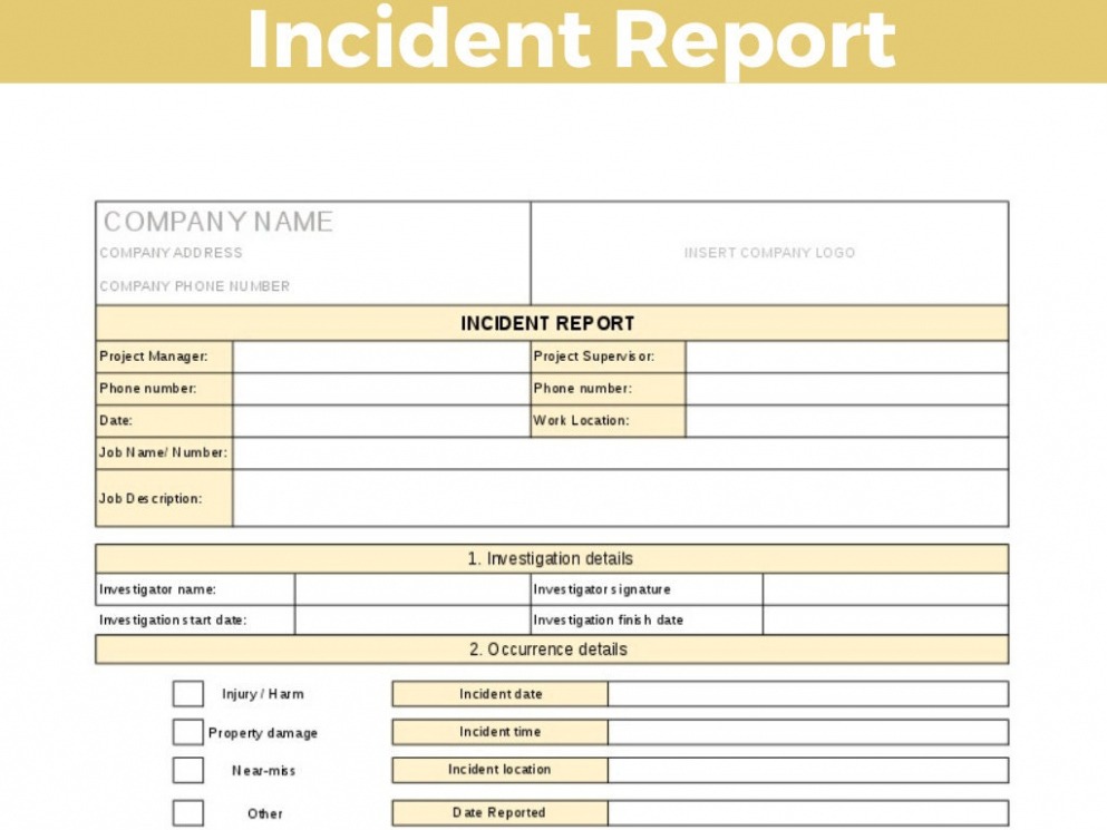 Top Printable Property Damage Incident Report Template Docs