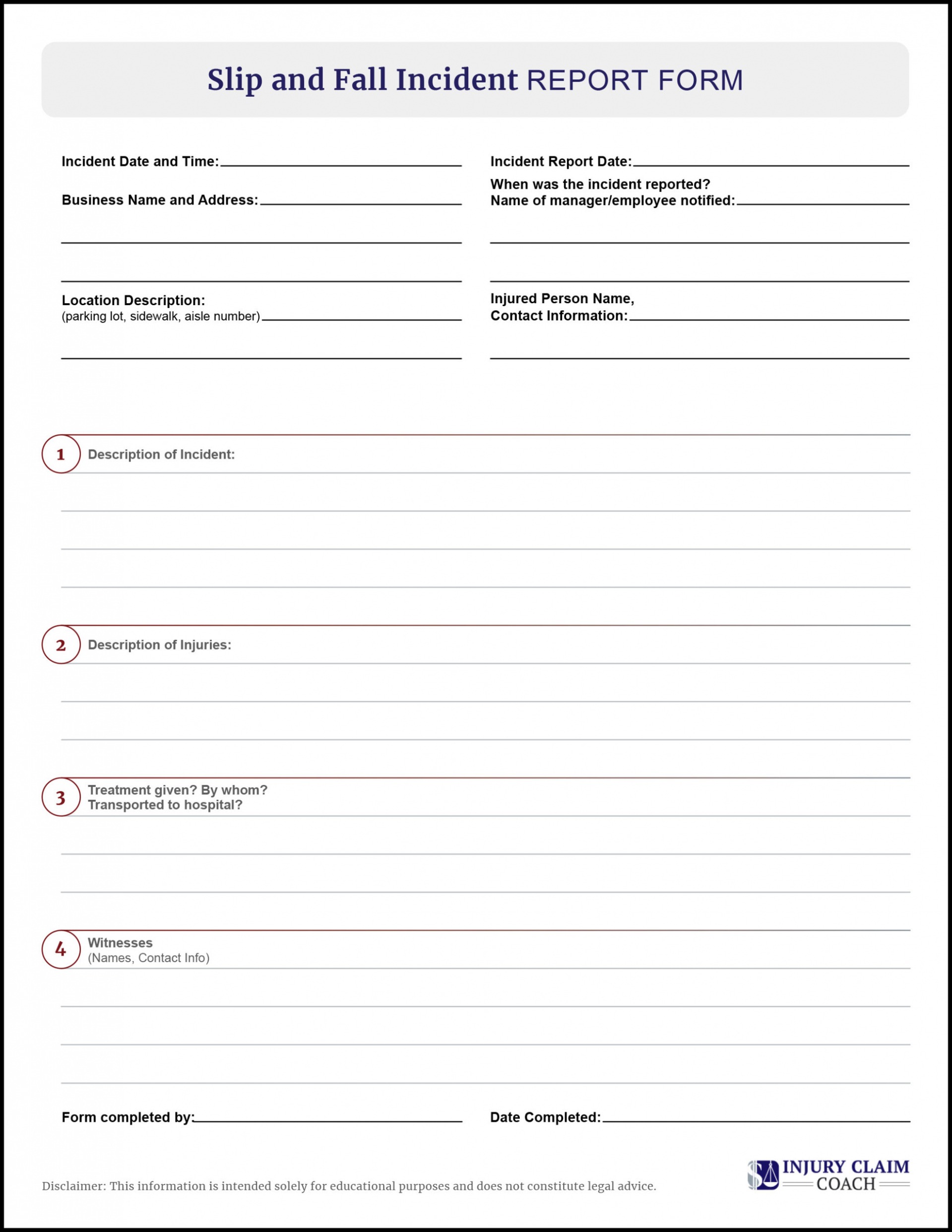 Top  Workers Compensation Incident Report Template Word