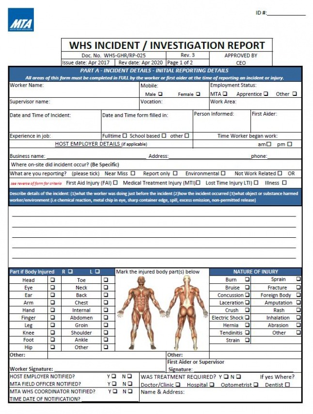 Work Injury Incident Report Template Docx