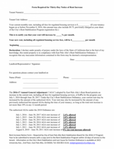 California Rent Increase Notice Template Excel