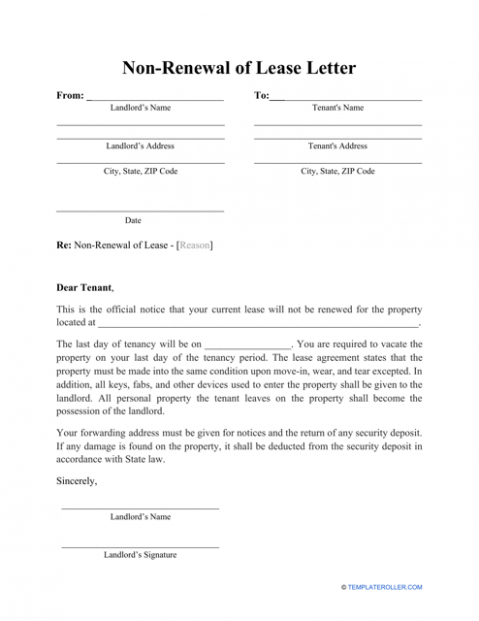 Costum 60 Day Notice To Not Renew Lease Template Doc