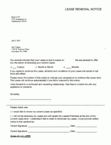 Free Notice Of Intent Not To Renew Lease Template Pdf