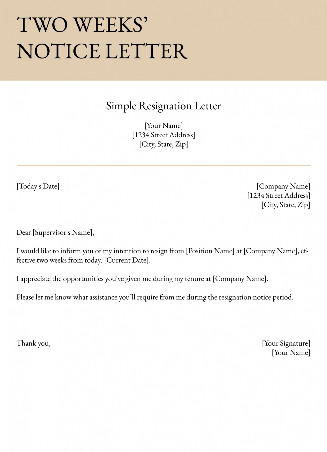 2 Week Letter Notice Template Word Sample - Tacitproject