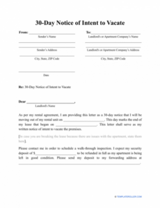 30 Day Move Out Notice Letter Template Pdf Example