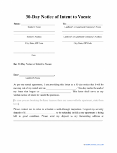 Costum 30 Day Move Out Notice Template Word