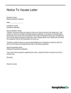 Costum Notice To Vacate Letter Template Doc Sample