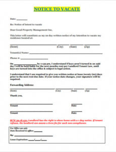 Costum Notice To Vacate Letter Template Pdf Sample