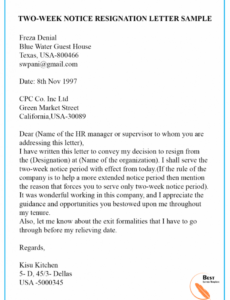 Costum Two Week Notice Resignation Letter Template  Example