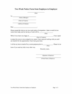 Free Formal 2 Week Notice Template  Example