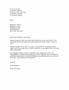 Free Two Weeks Notice Resignation Letter Template Word Sample