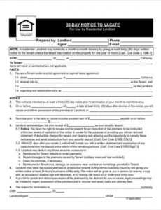 Printable 30 Day Move Out Notice Template Word Example