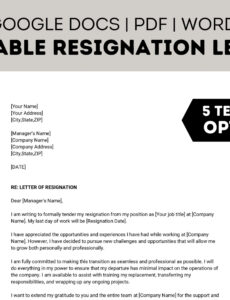 Printable Two Week Notice Resignation Letter Template  Example