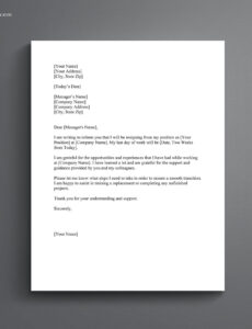 Printable Two Weeks Notice Resignation Letter Template  Sample