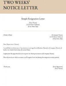 Professional Two Week Notice Resignation Letter Template Pdf Sample