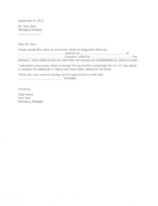 Professional Two Weeks Notice Letter Template Pdf Example