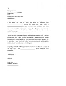 Two Weeks Notice Letter Template  Example