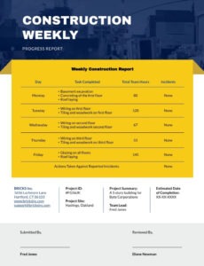 7 Printable Weekly Job Progress Report Template Sample