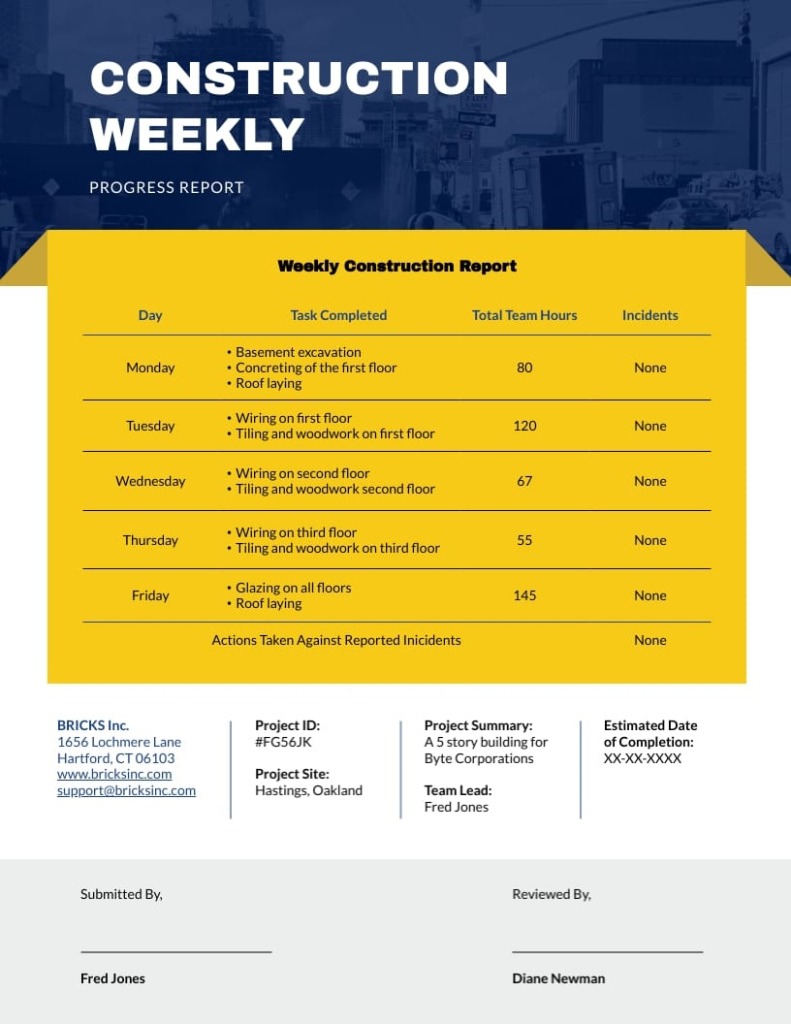 7 Printable Weekly Job Progress Report Template Sample