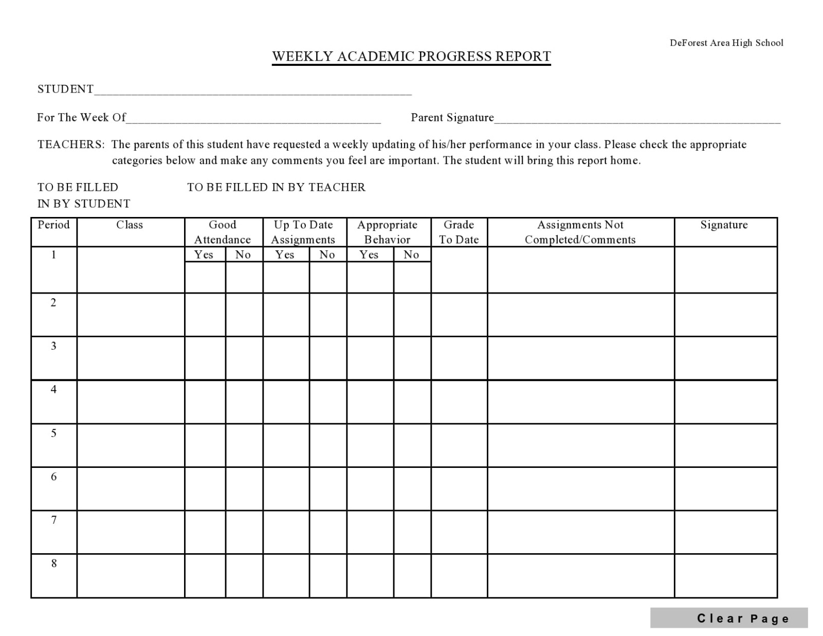 9 Editable High School Progress Report Template Doc