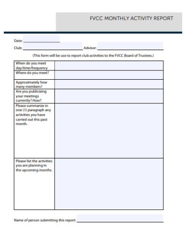 9  Monthly Sales Activity Report Template Docs