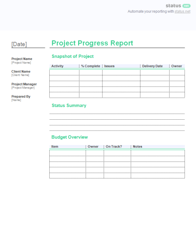 Top Printable Multiple Project Progress Report Template Word