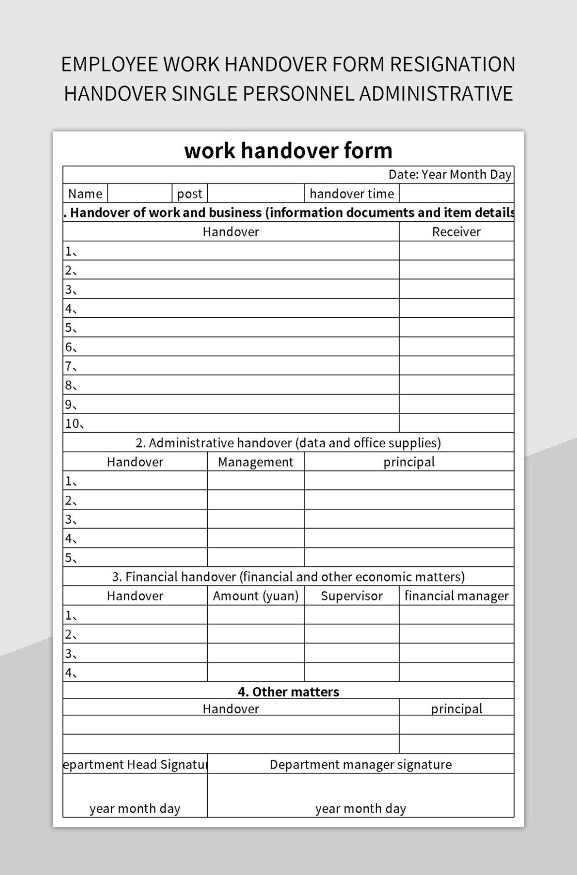 5 Printable Employee Handover Report Template Example