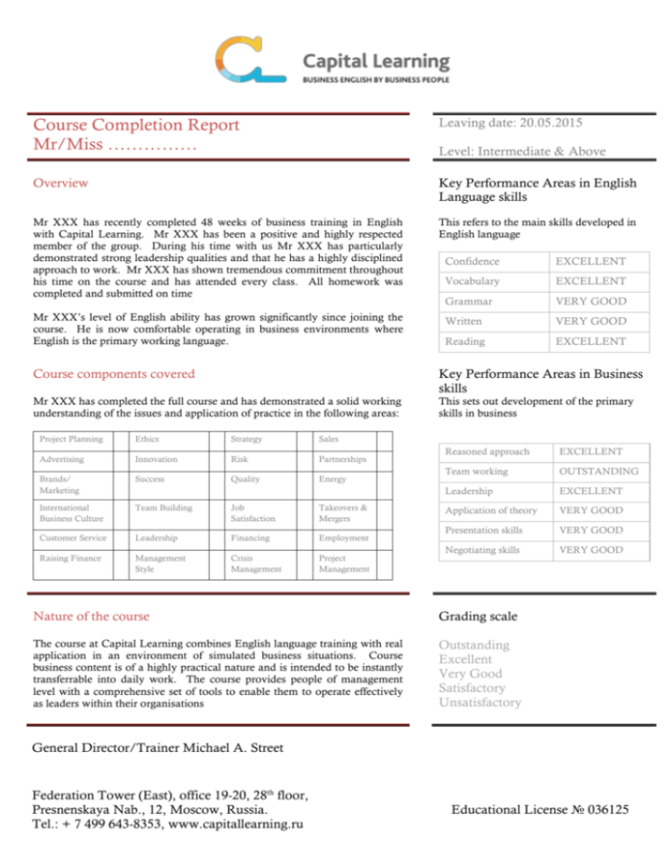 5  Training Course Completion Report Template Pdf