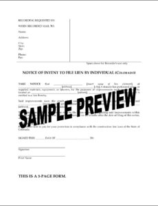 Custom Notice Of Intent To Lien Template  Sample