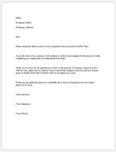 Custom Resignation Letter 2 Week Notice Template Word