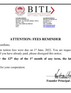 Editable Parent School Fee Reminder Notice Template