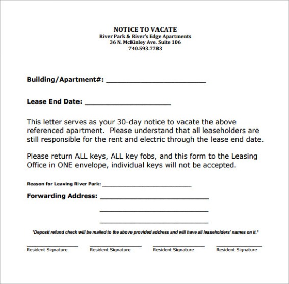 Free Custom 30 Day Apartment Notice Template Pdf