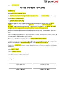 Free Custom Notice To Vacate To Landlord Template Word Sample