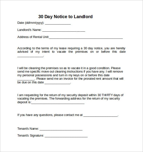 Free Editable Notice To Vacate To Landlord Template Doc Sample