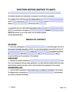 Free Editable Tenant At Will Eviction Notice Template Excel