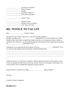 Printable 30 Day Apartment Notice Template  Sample