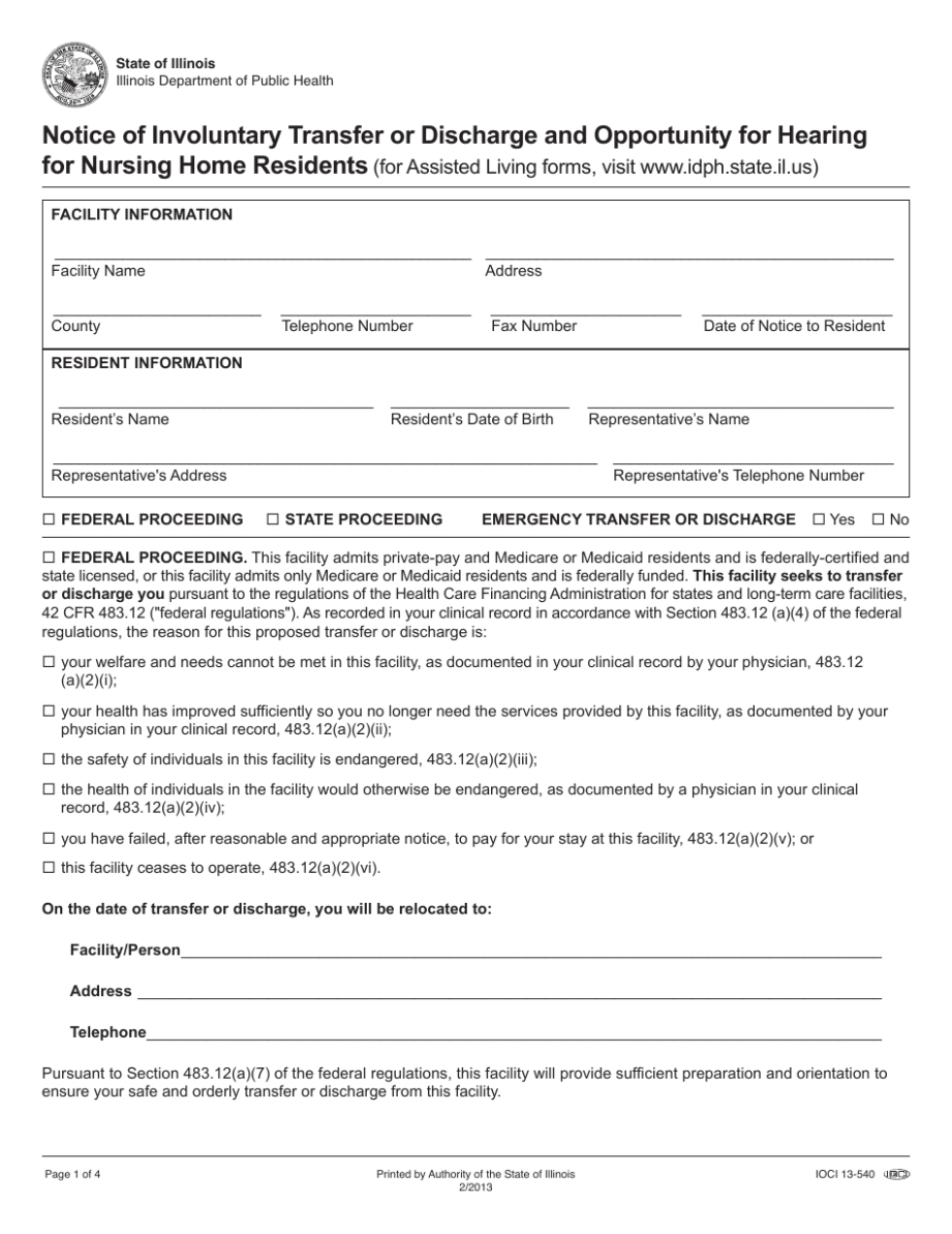 Printable 30 Day Discharge Notice Nursing Home Template