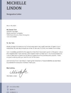 Resignation Letter 2 Week Notice Template Doc Sample