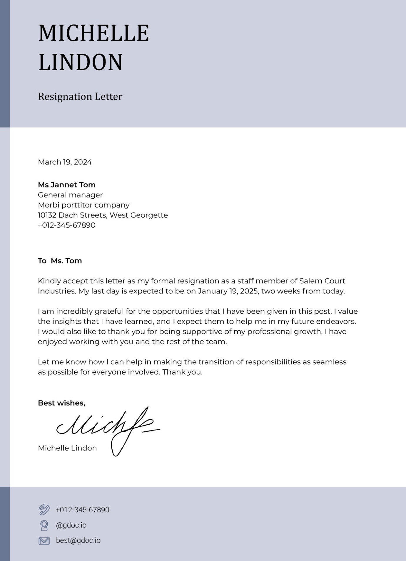 Resignation Letter 2 Week Notice Template Doc Sample