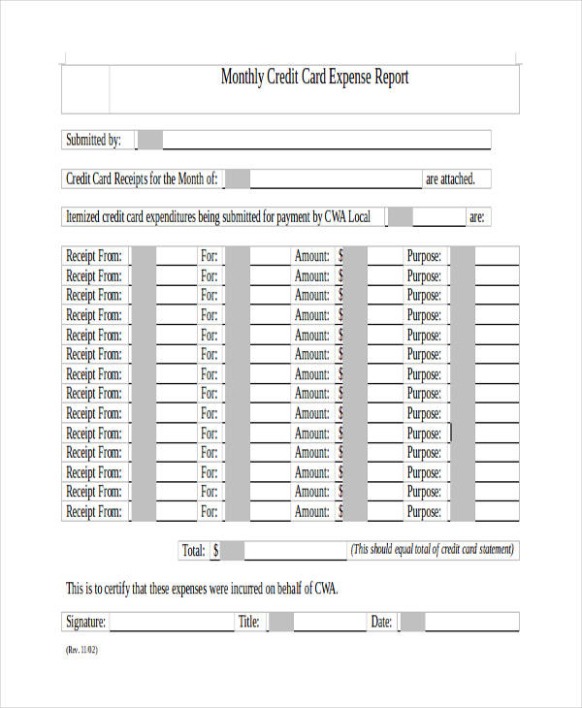 Editable Company Credit Card Expense Report Template Pdf