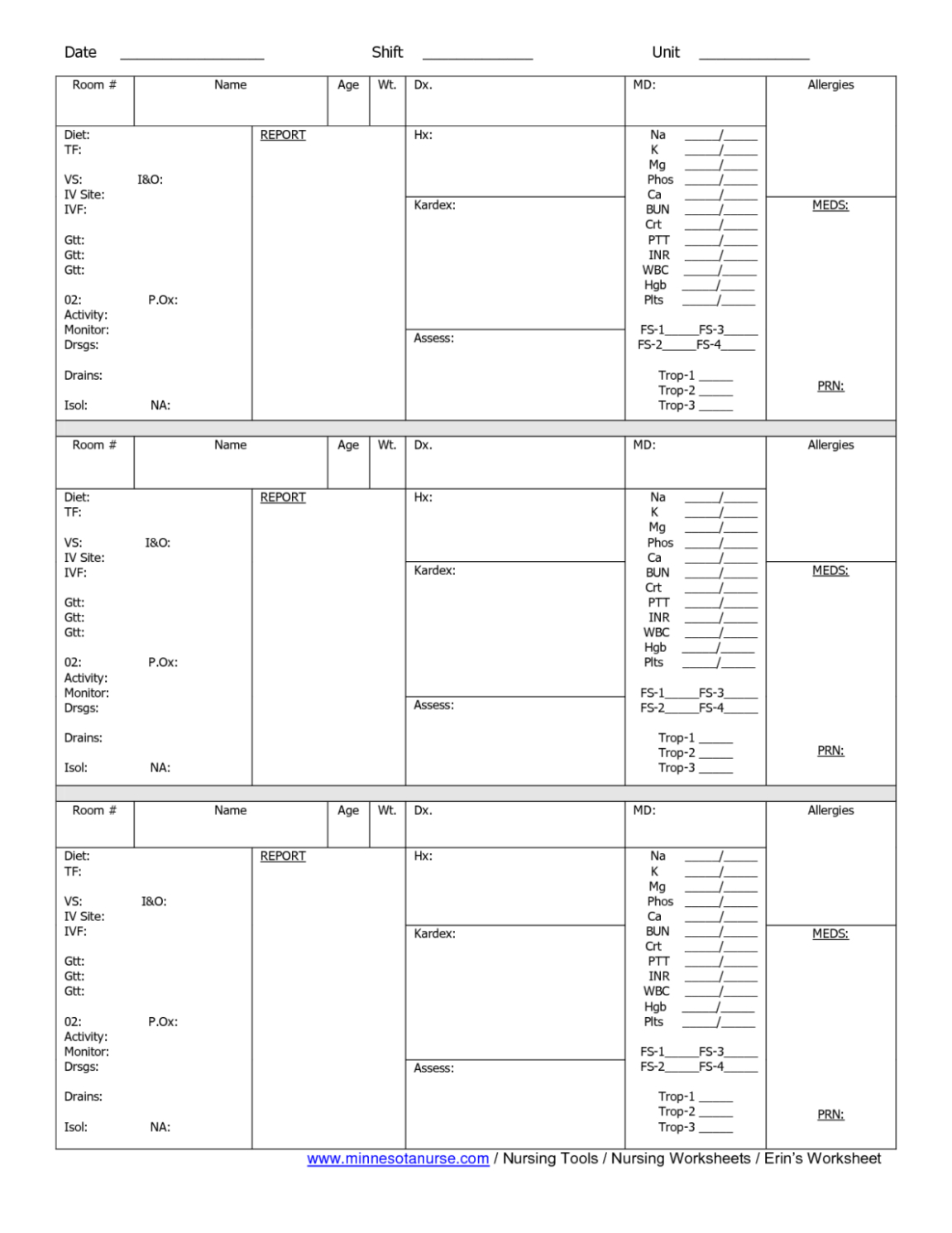 Free  Nurse Shift Change Report Template Xls