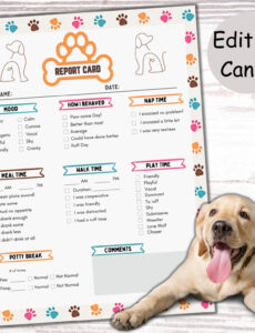 Free Printable Dog Boarding Report Card Template Excel