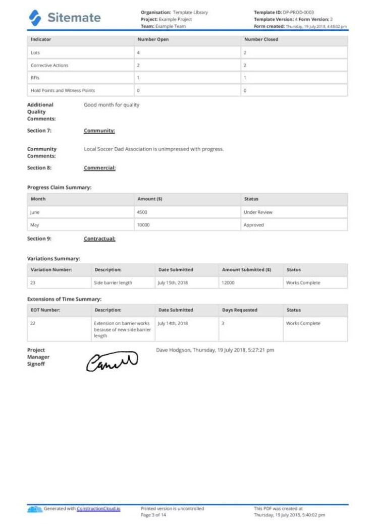 Top Editable Monthly Construction Progress Report Template Xls