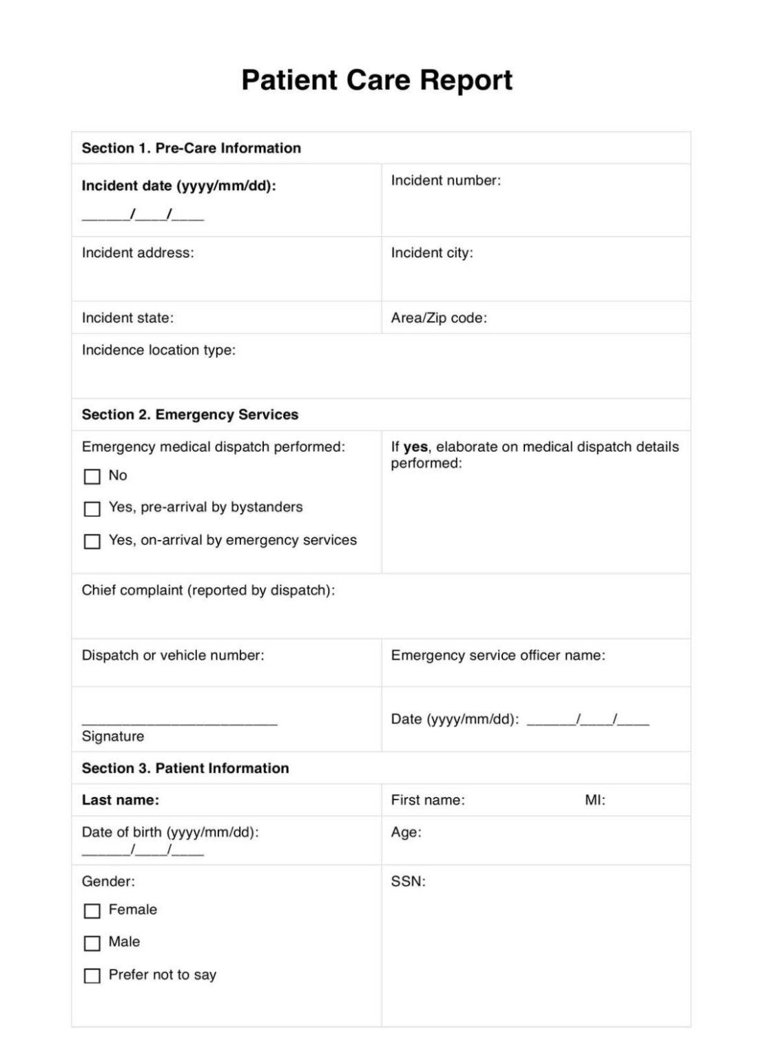 9 Editable Patient Care Report Narrative Template Excel Tacitproject